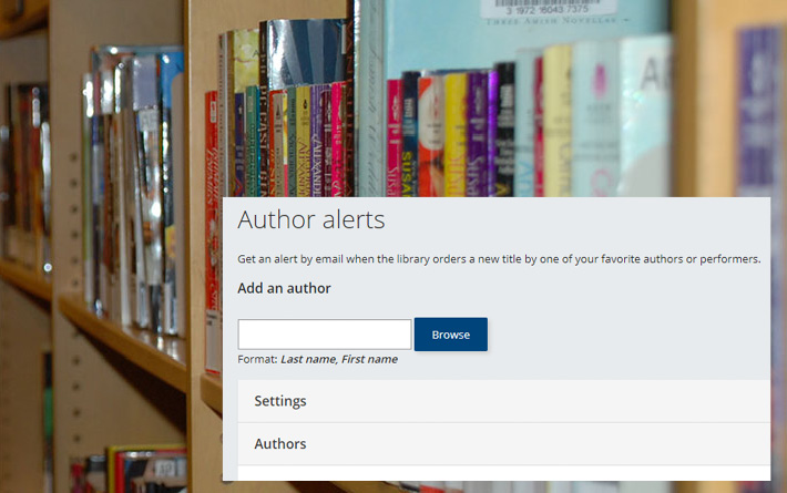 Author alerts under My Account menu in the catalog