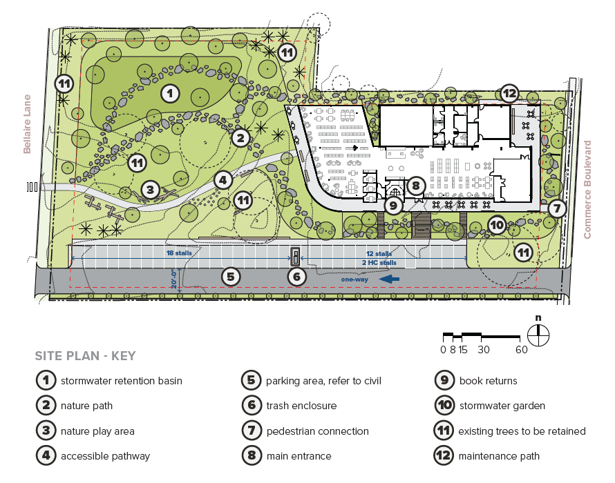 General site concept showing relationship between surrounding natural environment and new Westonka Library building.