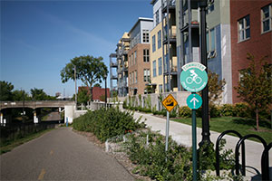 greenway, sidewalk and housing