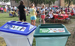 Recycling containers at outdoor event