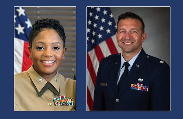 pictures of two veterans in front of an american flag