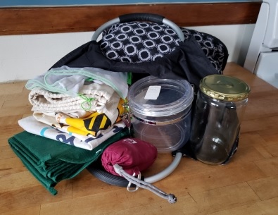 Multiple reusable bags and jars for grocery shopping