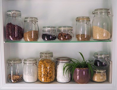 Glass jars on a shelf