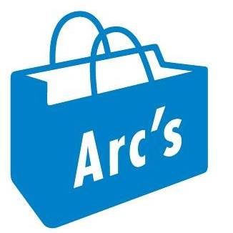 drawing of a shopping bag with the word arc's on it