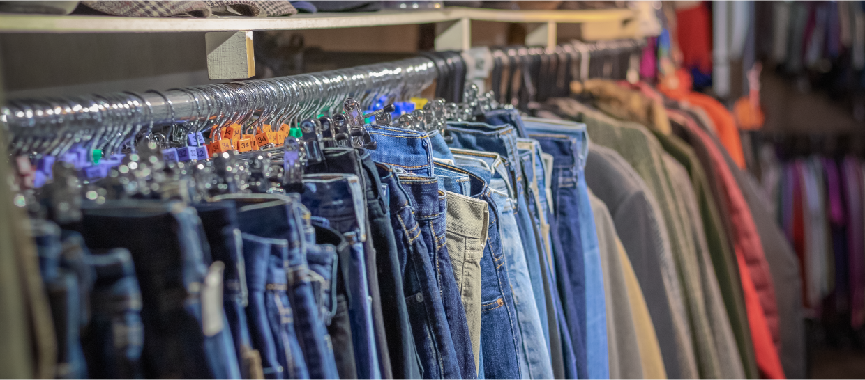 Rack of jeans at a secondhand store