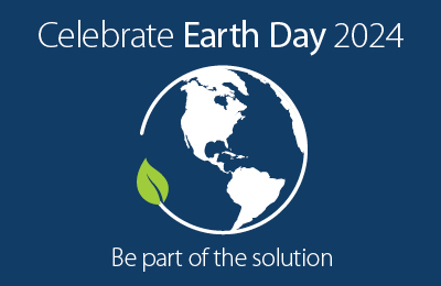 Graphic with Earth illustration with text Celebrate Earth Day 2024, be part of the solution