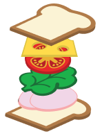 Illustration of a sandwich showing layers of ingredients stacking.