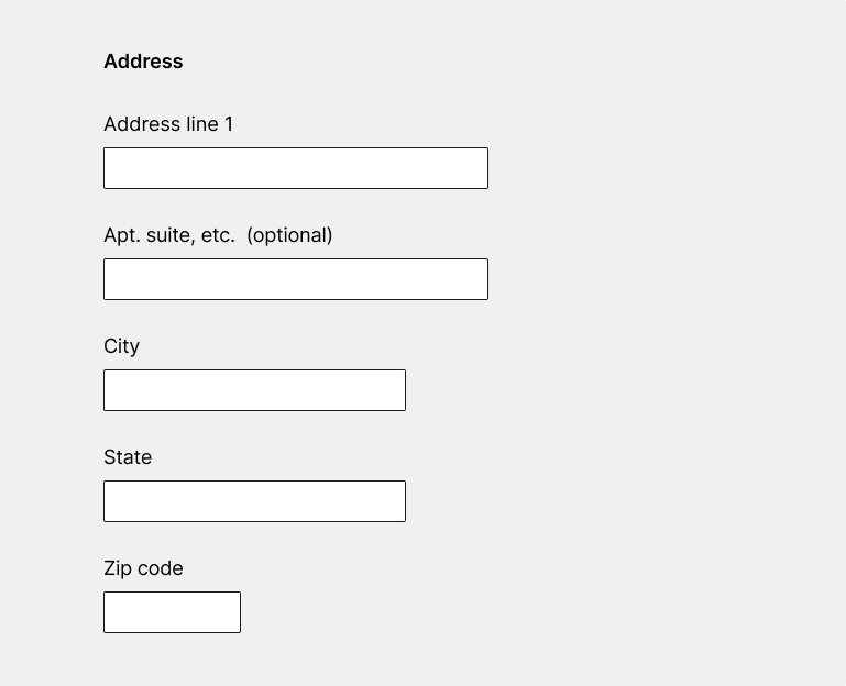 Form showing fields left aligned lables and text fields.