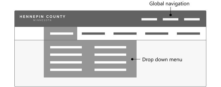 Mockup of an extended header with drop-down navigation.
