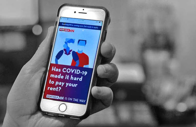 Cell phone displaying rent assistance program