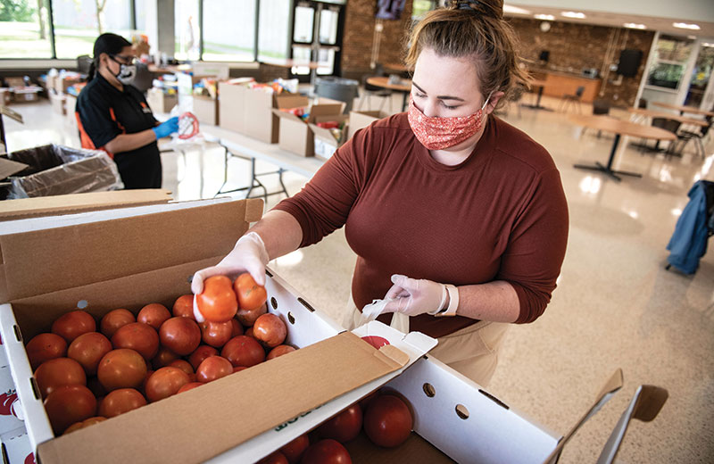 hennepin technical college student packing fresh food in a box